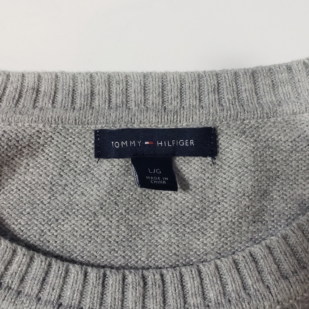 Tommy Hilfiger Light Gray Wool Blend Sweater Size Large Raglan Sleeve Semi-Sheer - Picture 9 of 12